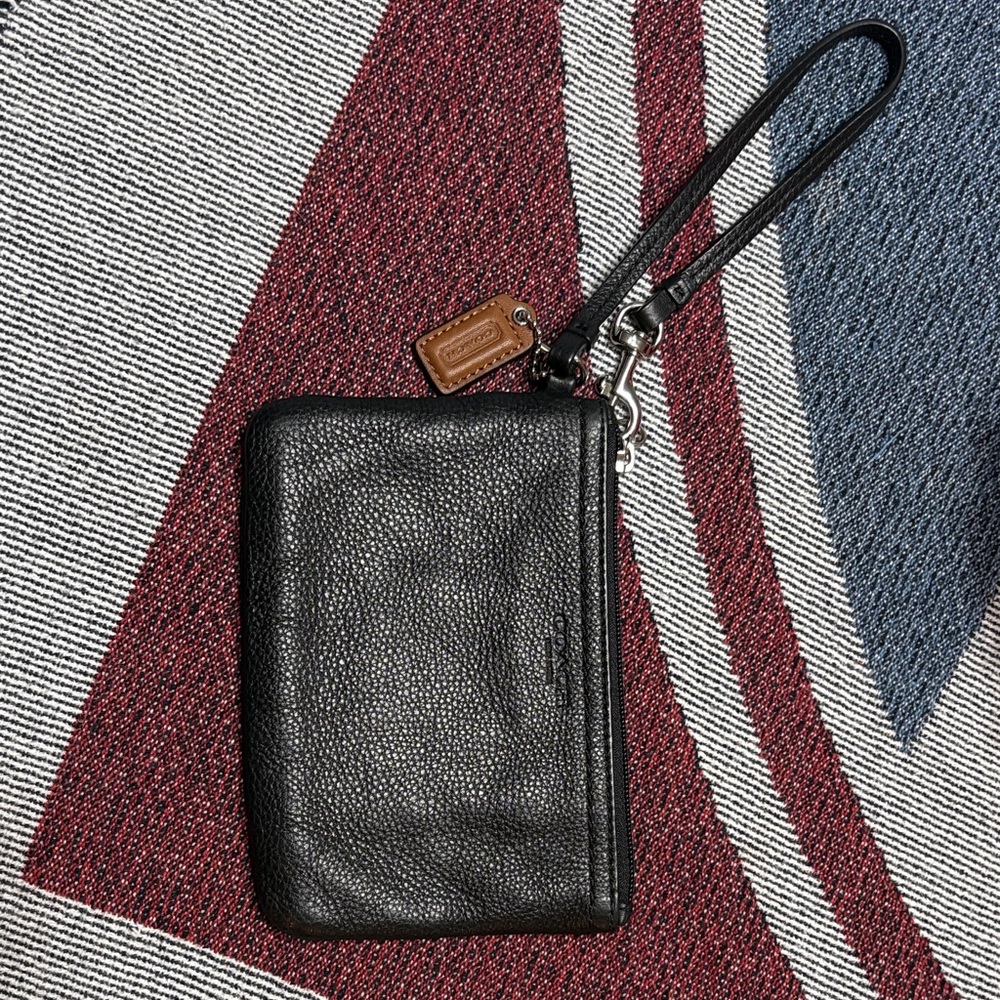 Coach Pebbled Black Leather Wristlet